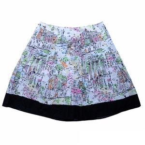 Talbots Skirt Petites Artwear Colorful City Graphic Print Pleated Lined EUC 12